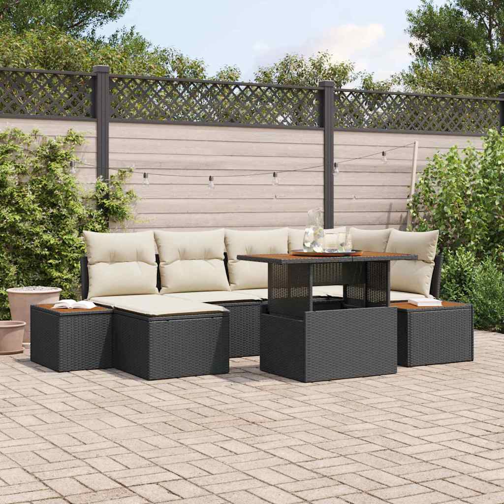 Havesofa Sæt 7 stk. Sort polyrattan