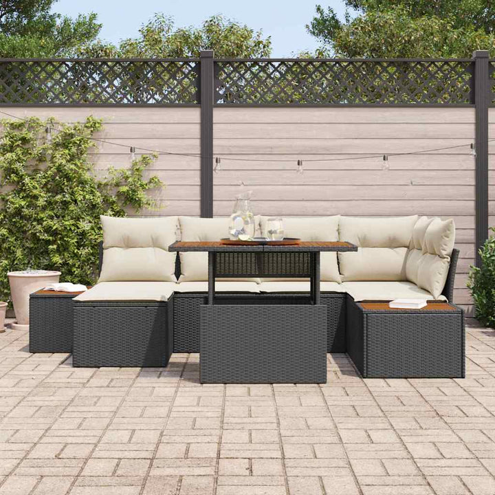 Havesofa Sæt 7 stk. Sort polyrattan