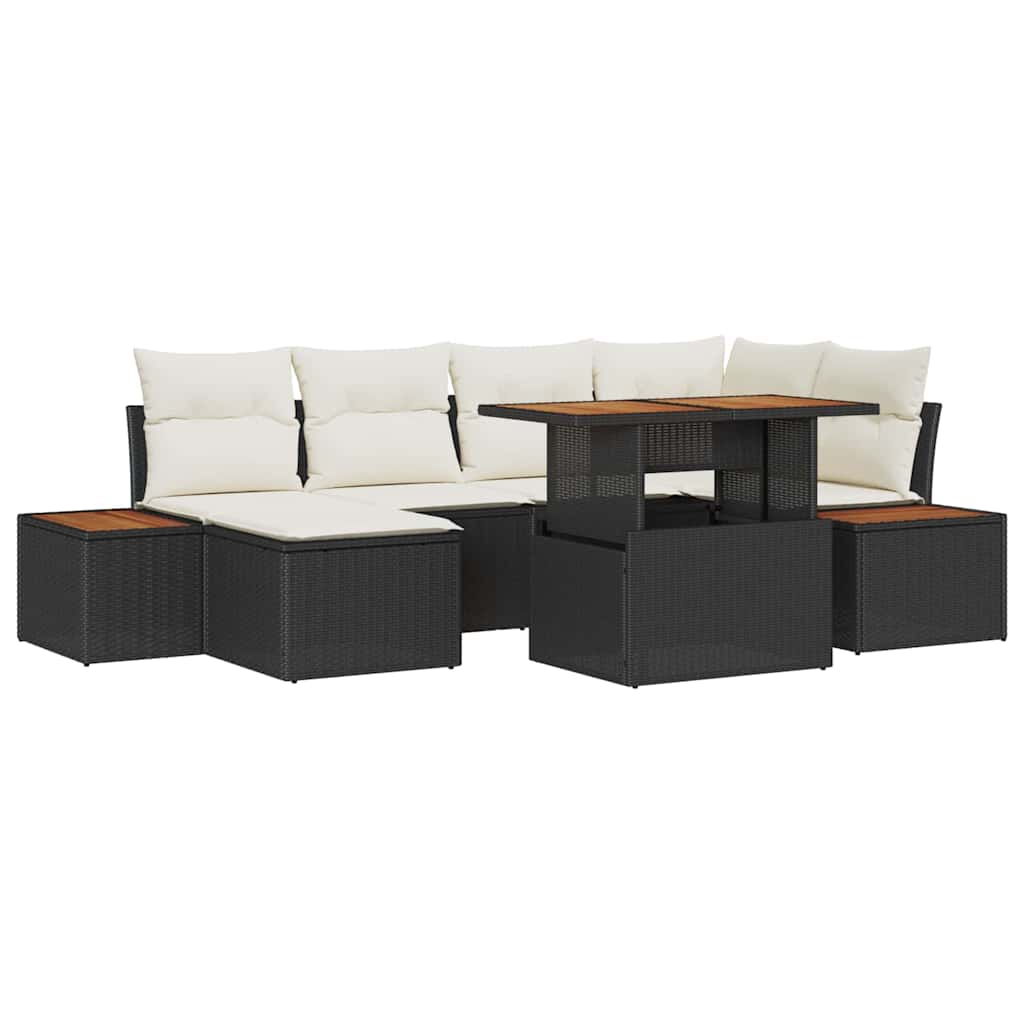 Havesofa Sæt 7 stk. Sort polyrattan