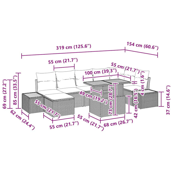 Havesofa Sæt 8 stk. Beige og grå