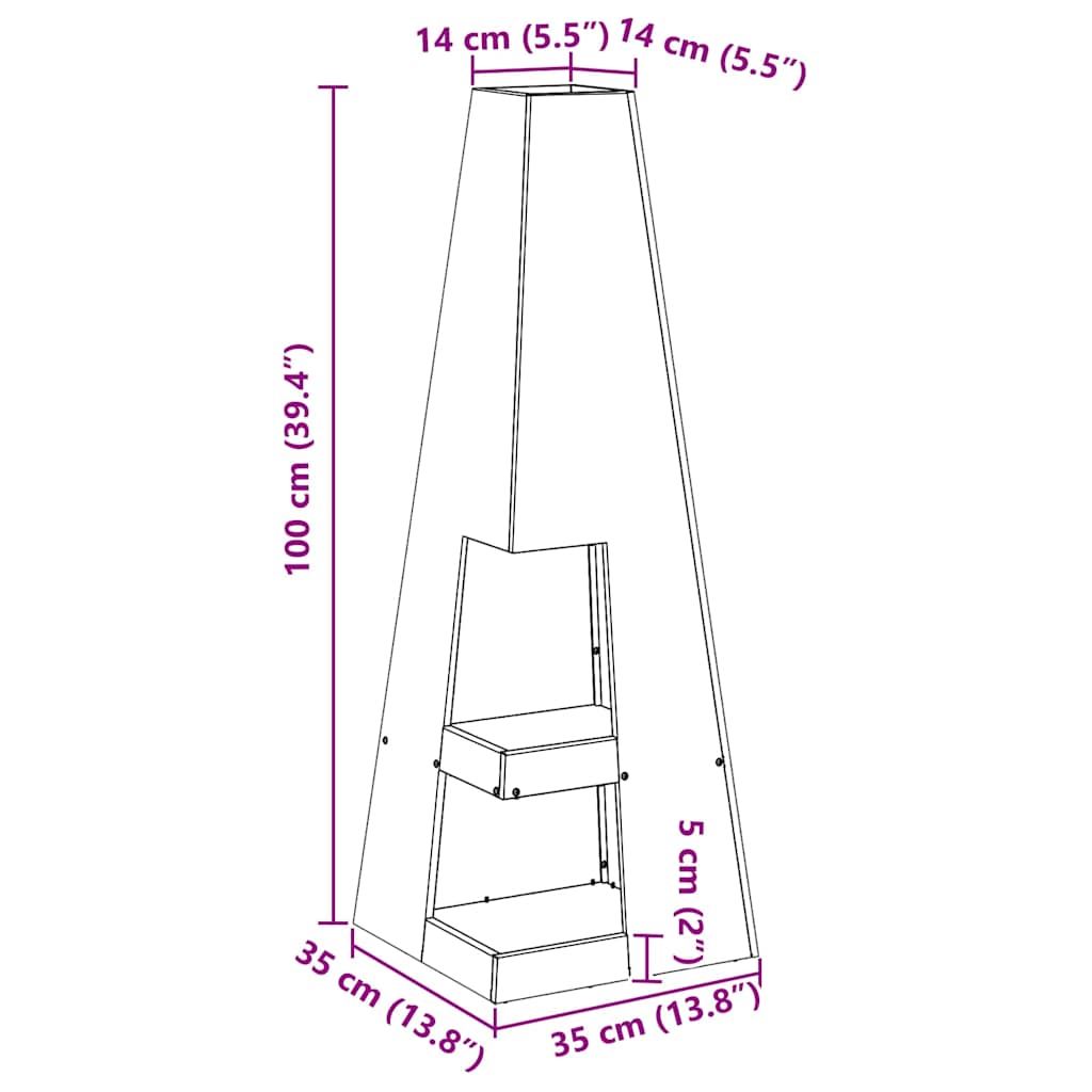 Bålsted Sort 35 x 35 x 100 cm Stål