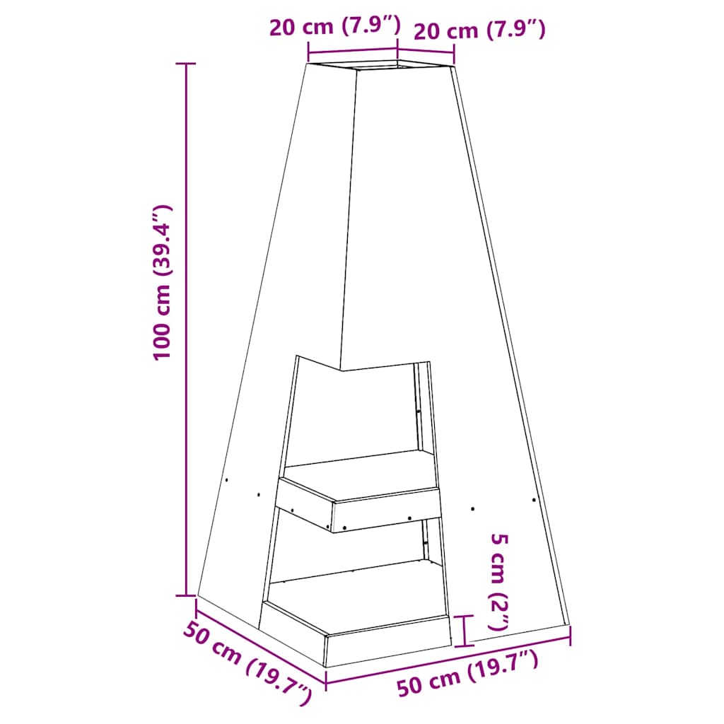 Bålsted Sort 50 x 50 x 100 cm Stål