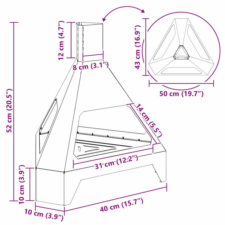 Bålsted Sort 50 x 43 x 52 cm Stål