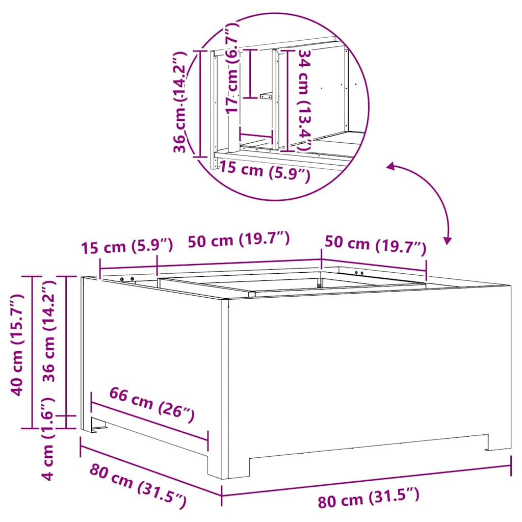Bålsted Sort 80 x 80 x 40 cm Koldvalset stål