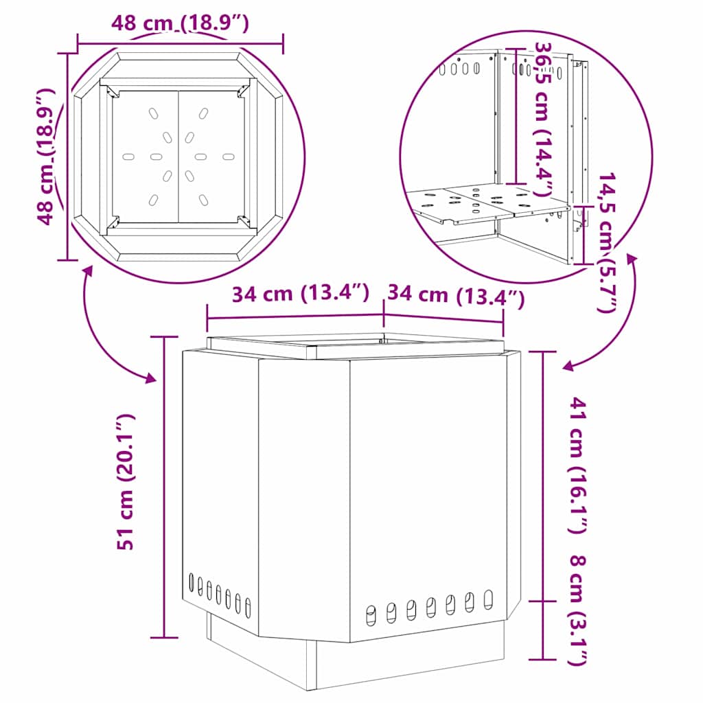 Røgfri ildsted Sort 48 x 48 x 51 cm Stål