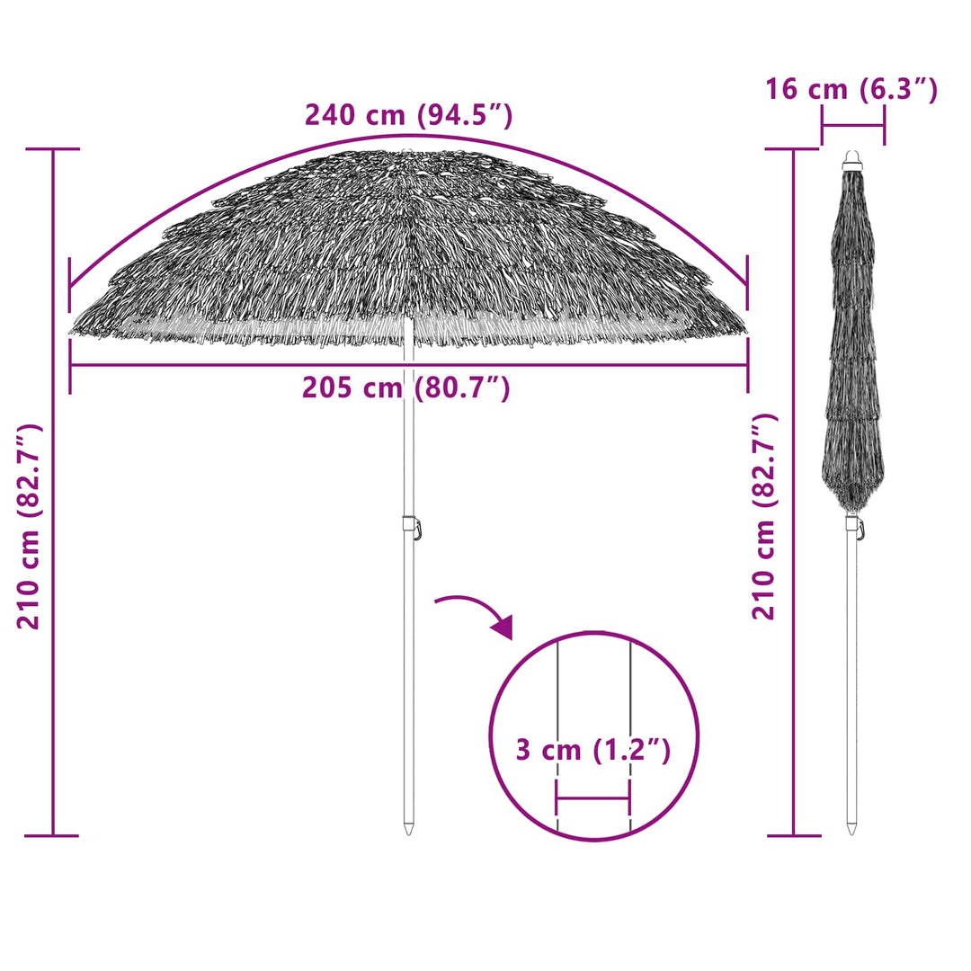 Strand Parasol 205 x 205 x 210 cm Polyester og Stål Naturfarvet