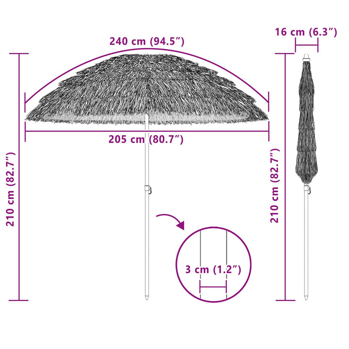 Strand Parasol Naturfarvet 205 x 205 x 210 cm Polyester og Stål