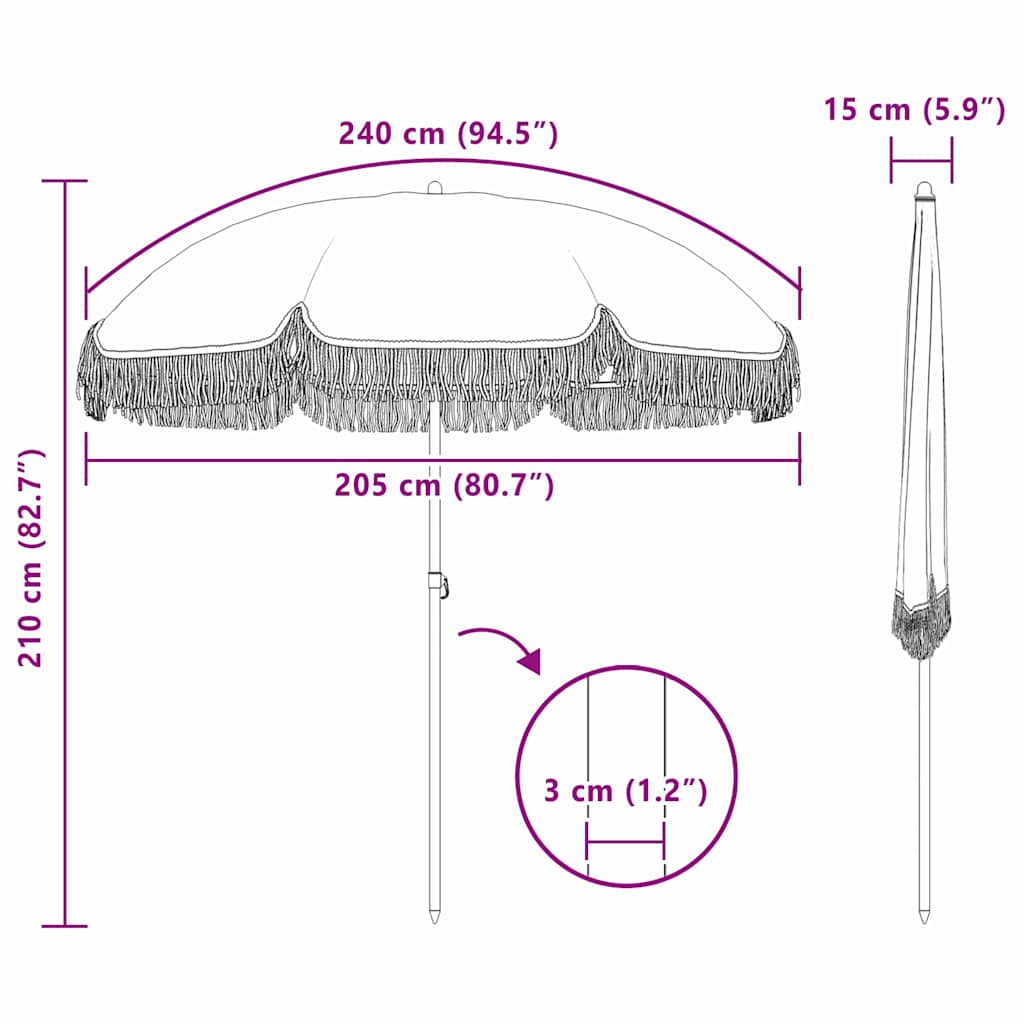 Strand Parasol Grå og Hvid 205 x 205 x 210 cm Polyester og Stål