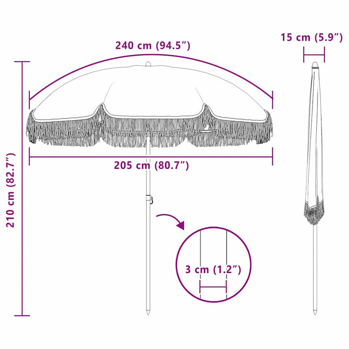 Strand Parasol Grå og Hvid 205 x 205 x 210 cm Polyester og Stål