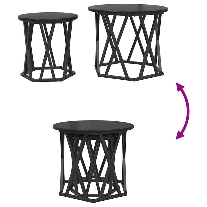 Sidebord 2 pcs Sort eg Ingeniørtræ og stål