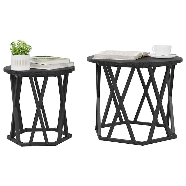 Sidebord 2 pcs Sort eg Ingeniørtræ og stål