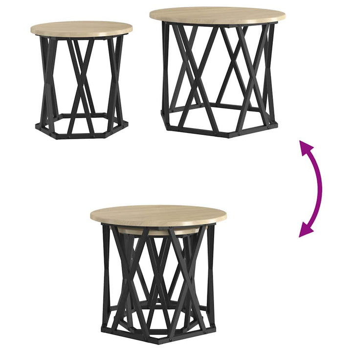 Sidebord 2 pcs Sonoma eg Ingeniørtræ og stål