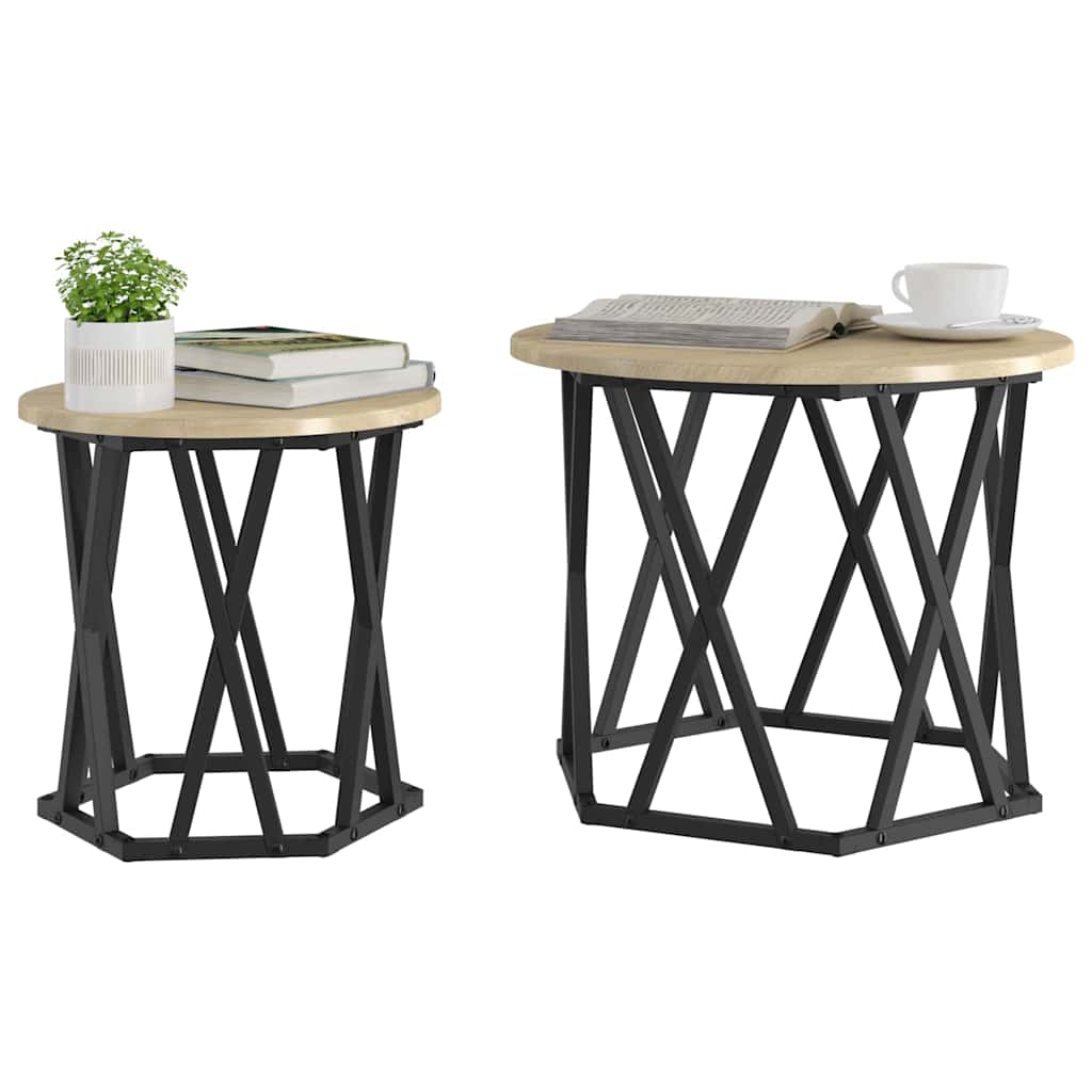 Sidebord 2 pcs Sonoma eg Ingeniørtræ og stål
