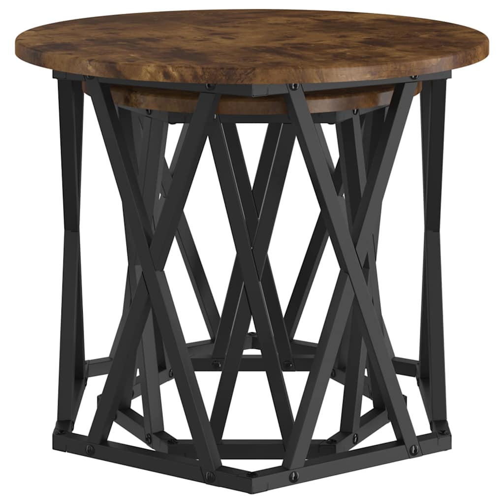 Sidebord 2 stk. Røget eg 50 x 50 x 40 cm Ingeniørtræ og stål