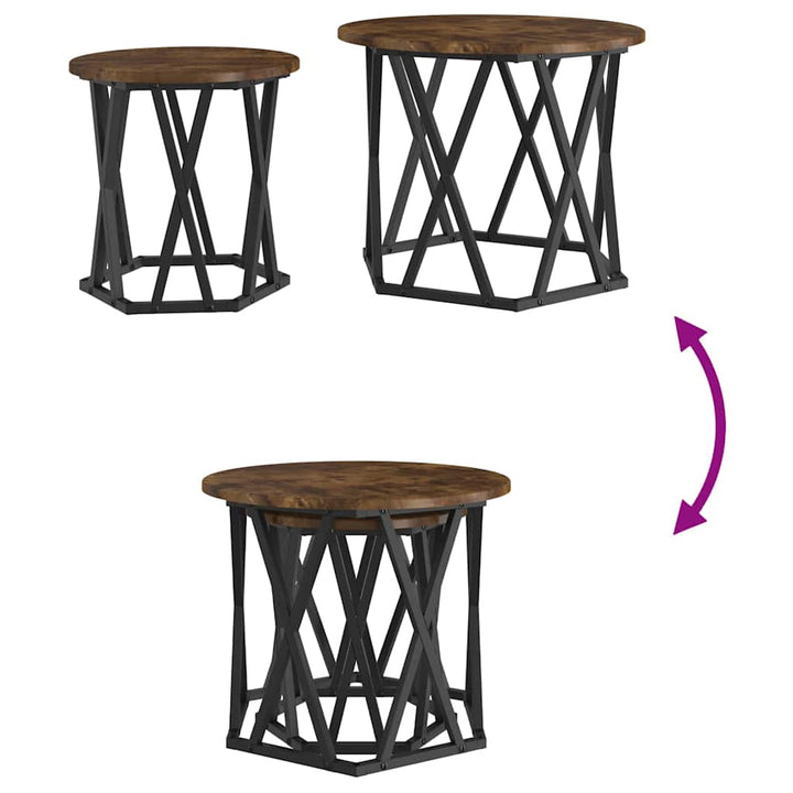 Sidebord 2 pcs Røget eg Ingeniørtræ og stål