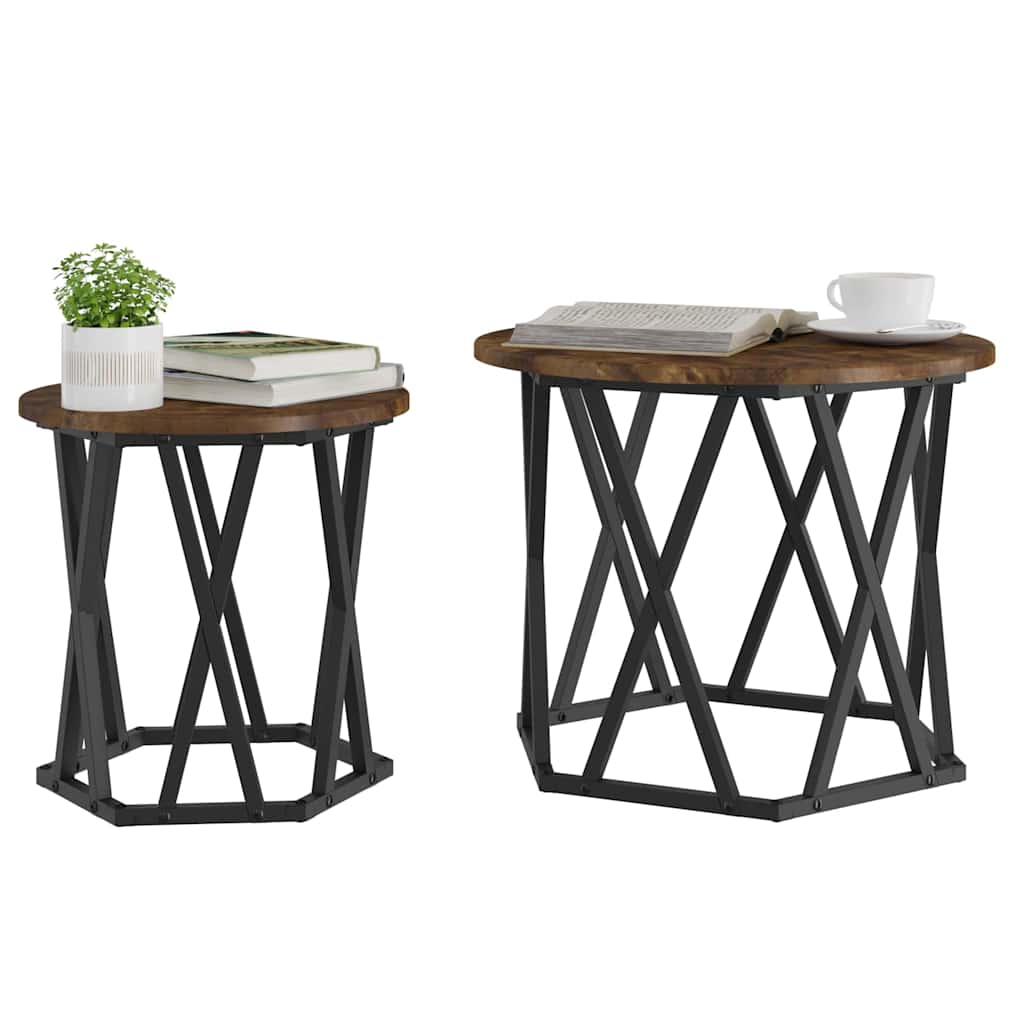 Sidebord 2 pcs Røget eg Ingeniørtræ og stål