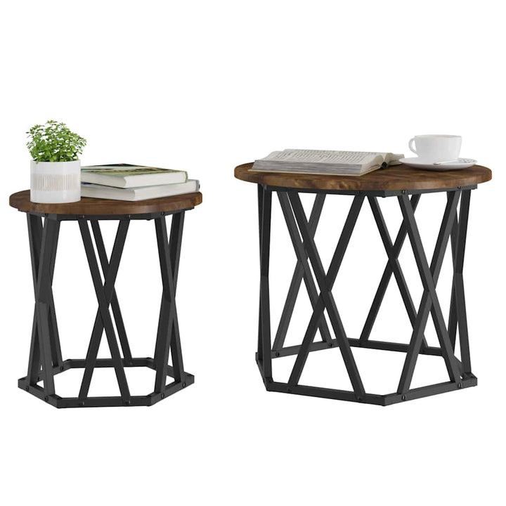 Sidebord 2 pcs Røget eg Ingeniørtræ og stål