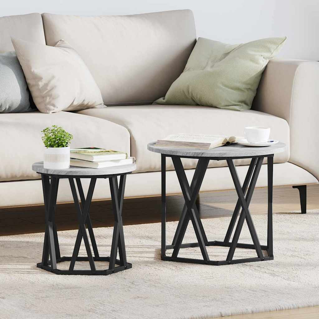 Sidebord 2 pcs Grå Sonoma Ingeniørtræ og stål