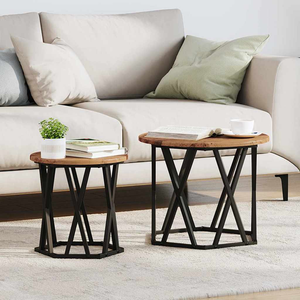 Sidebord 2 pcs genbrugstræ Ingeniørtræ og stål
