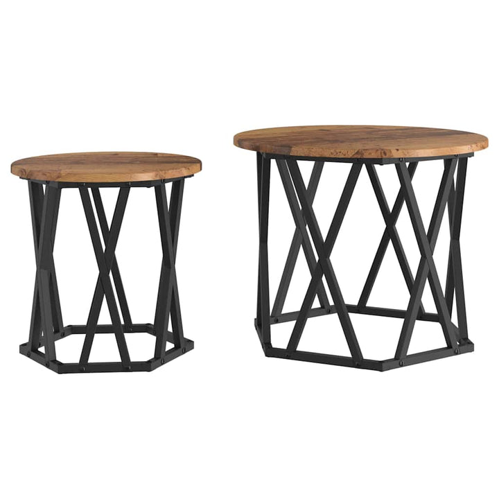 Sidebord 2 pcs genbrugstræ Ingeniørtræ og stål