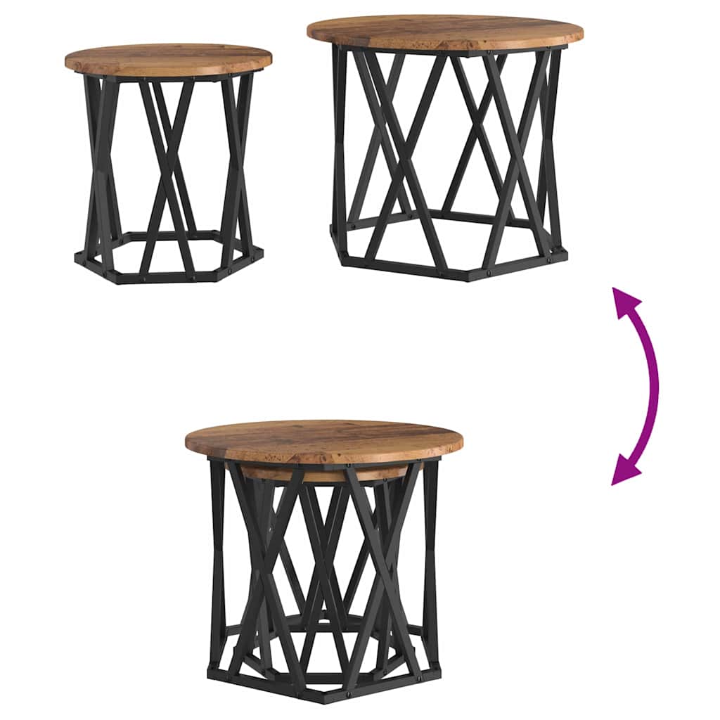 Sidebord 2 pcs genbrugstræ Ingeniørtræ og stål