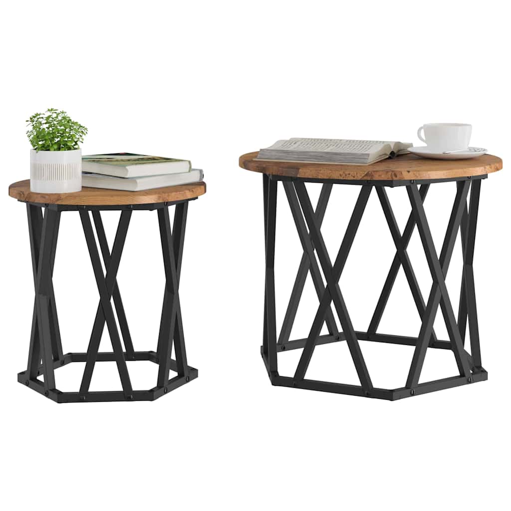 Sidebord 2 pcs genbrugstræ Ingeniørtræ og stål