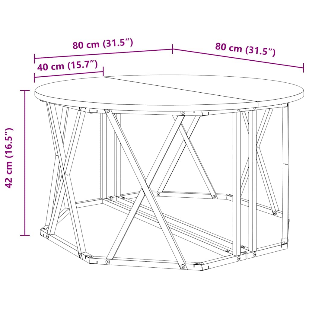 Sofabord Sonoma eg 80 x 80 x 42 cm Ingeniørtræ og stål