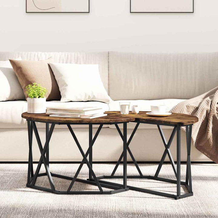 Sofabord Røget eg 80 x 80 x 42 cm Ingeniørtræ og stål