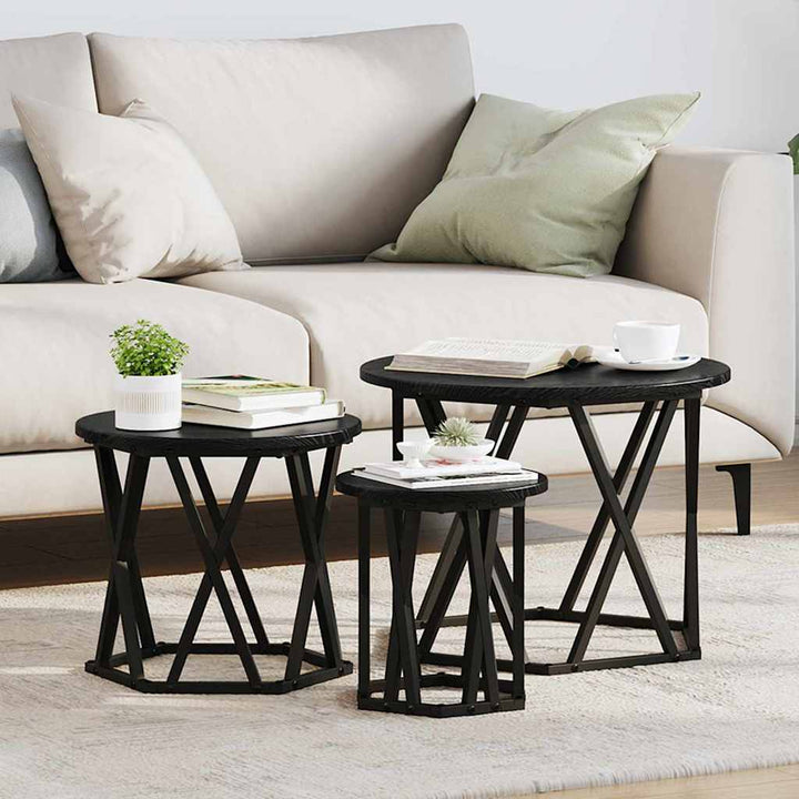 Nesting Sidebord 3 pcs Sort eg Ingeniørtræ og stål