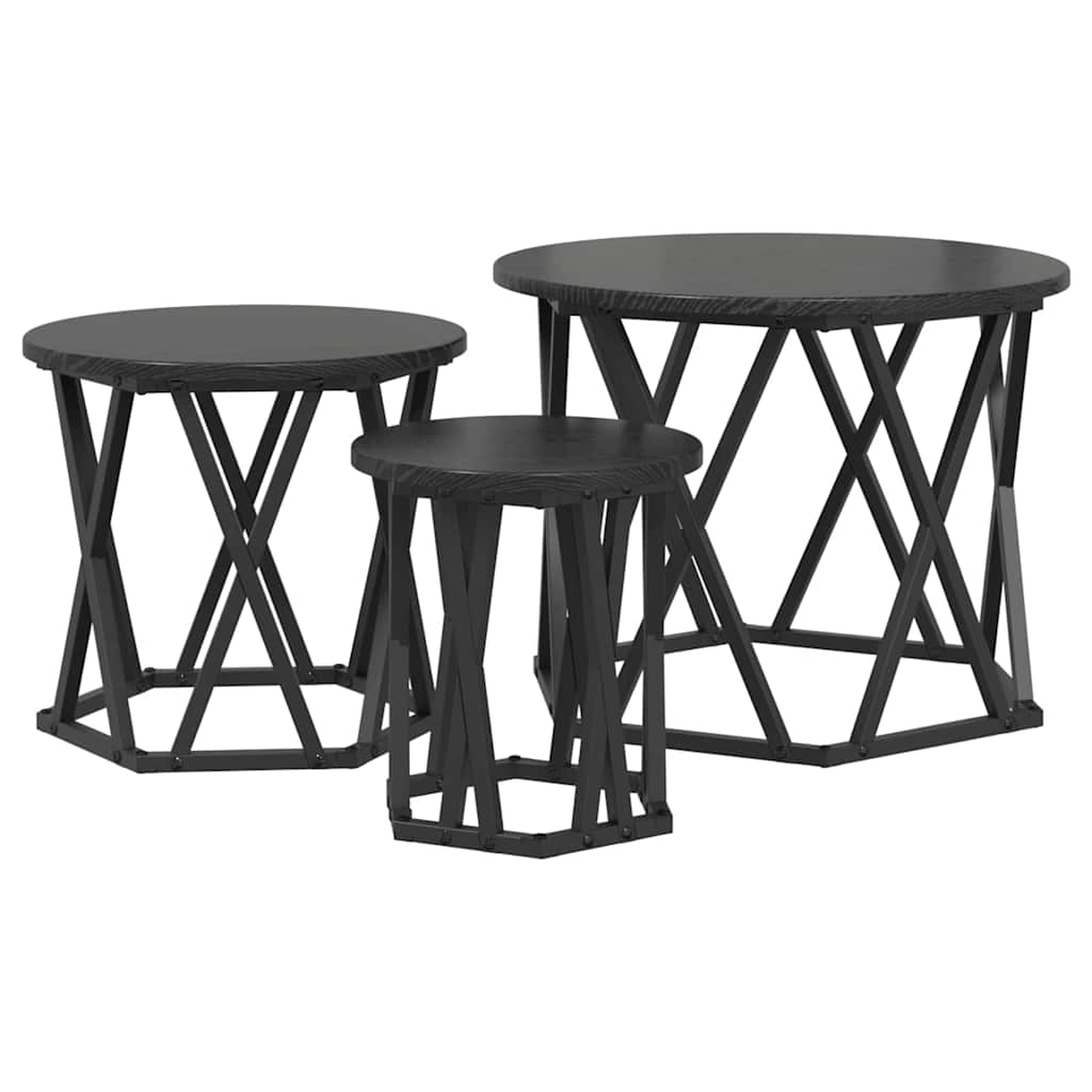 Nesting Sidebord 3 pcs Sort eg Ingeniørtræ og stål