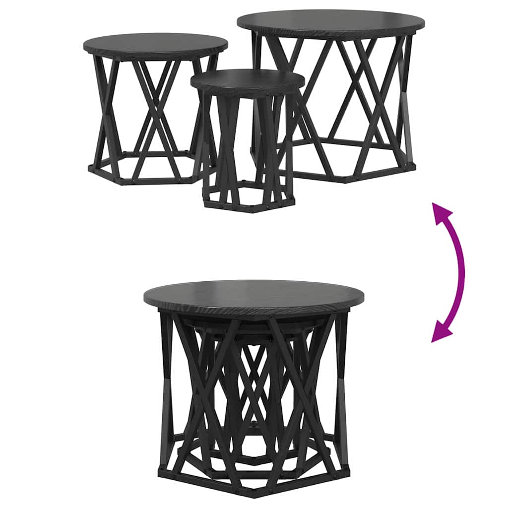 Nesting Sidebord 3 pcs Sort eg Ingeniørtræ og stål