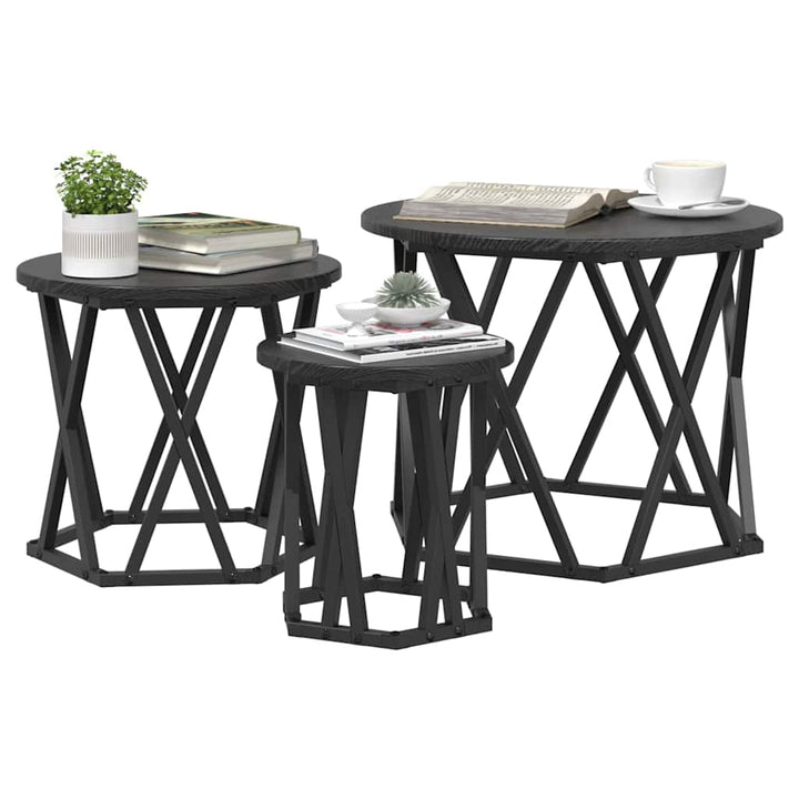 Nesting Sidebord 3 pcs Sort eg Ingeniørtræ og stål