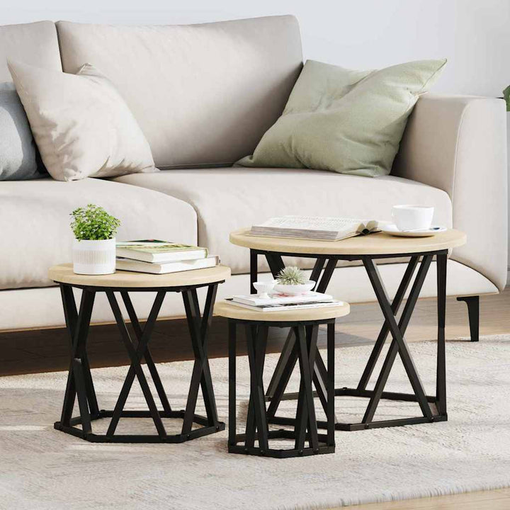 Nesting Sidebord 3 pcs Sonoma eg Ingeniørtræ og stål