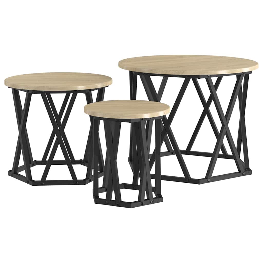 Nesting Sidebord 3 pcs Sonoma eg Ingeniørtræ og stål