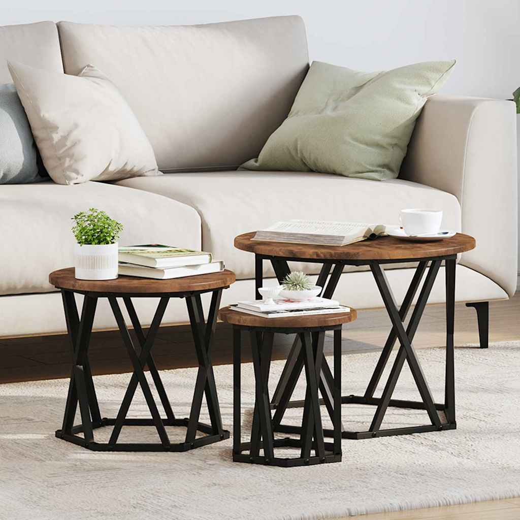 Nesting Sidebord 3 pcs Røget eg Ingeniørtræ og stål