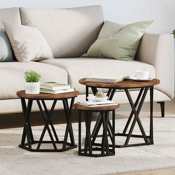 Nesting Sidebord 3 pcs Røget eg Ingeniørtræ og stål