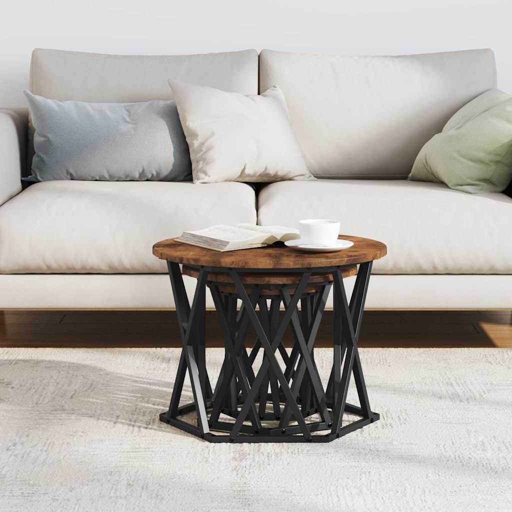 Nesting Sidebord 3 pcs Røget eg Ingeniørtræ og stål