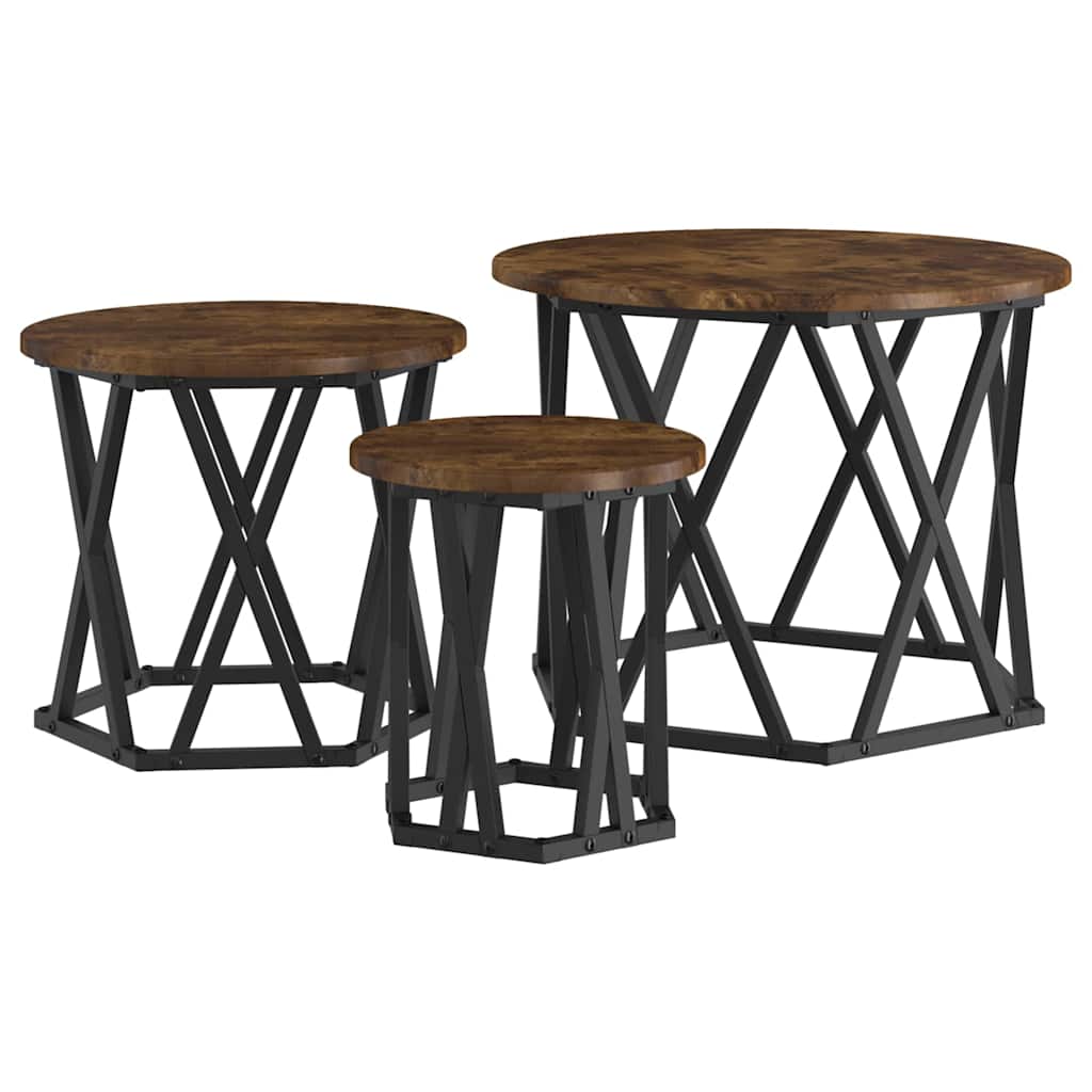 Nesting Sidebord 3 pcs Røget eg Ingeniørtræ og stål
