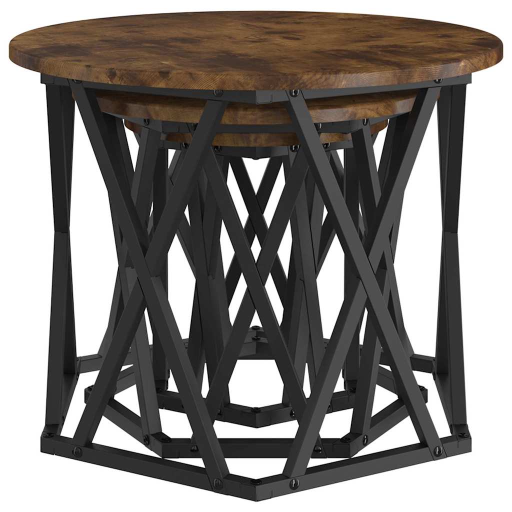 Nesting Sidebord 3 pcs Røget eg Ingeniørtræ og stål