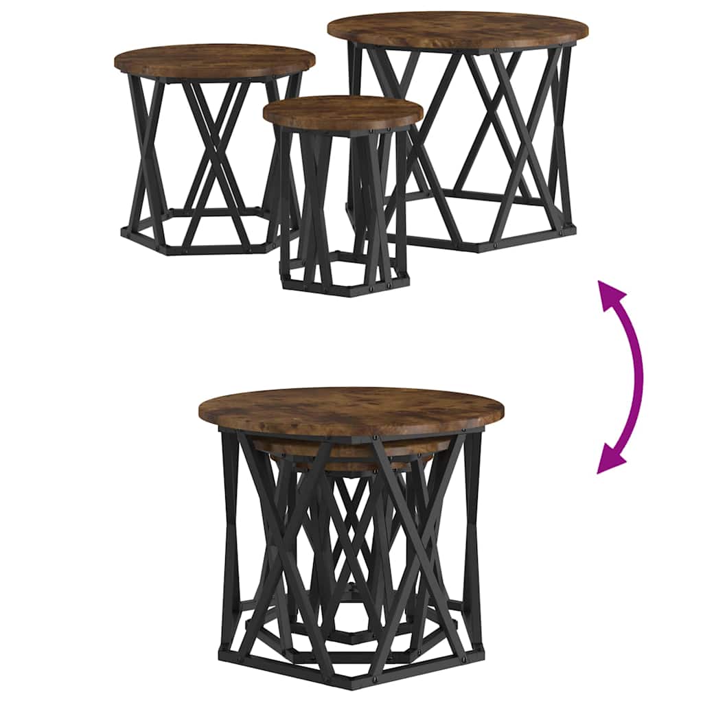 Nesting Sidebord 3 pcs Røget eg Ingeniørtræ og stål
