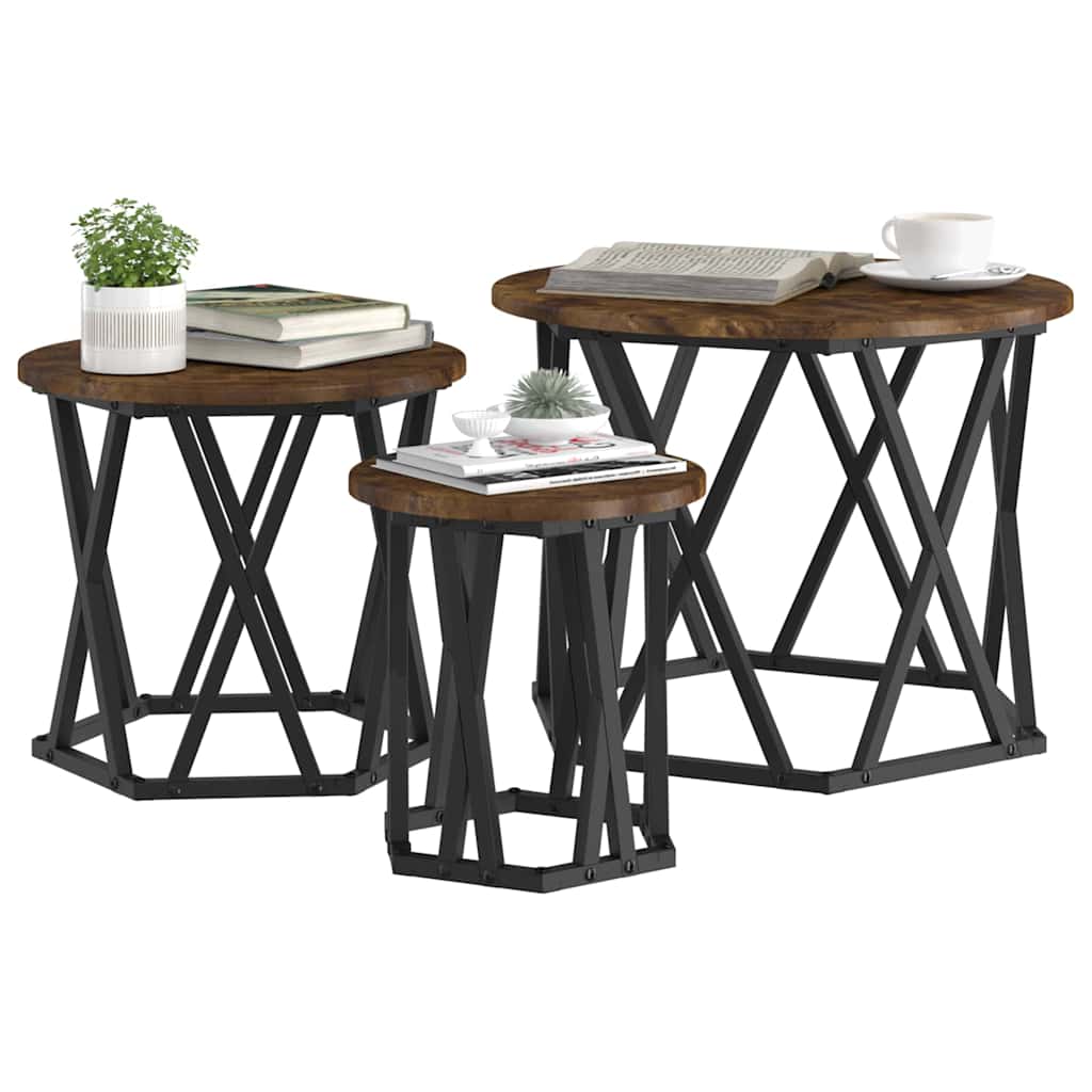 Nesting Sidebord 3 pcs Røget eg Ingeniørtræ og stål