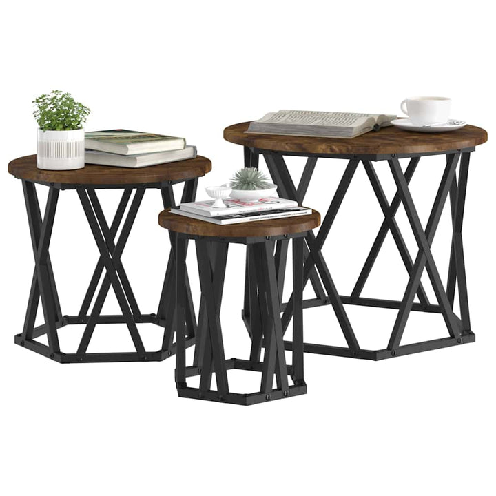 Nesting Sidebord 3 pcs Røget eg Ingeniørtræ og stål