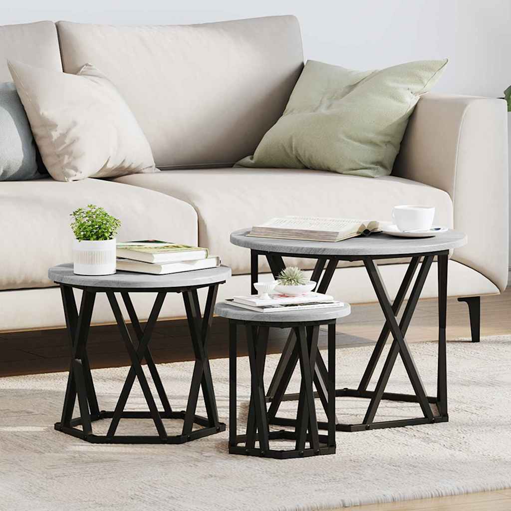 Nesting Sidebord 3 pcs Grå Sonoma Ingeniørtræ og stål