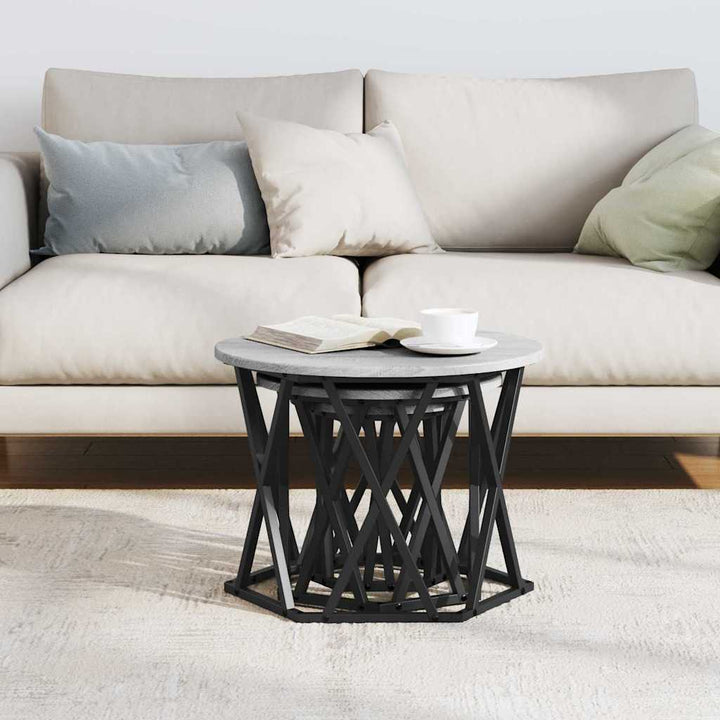 Nesting Sidebord 3 pcs Grå Sonoma Ingeniørtræ og stål