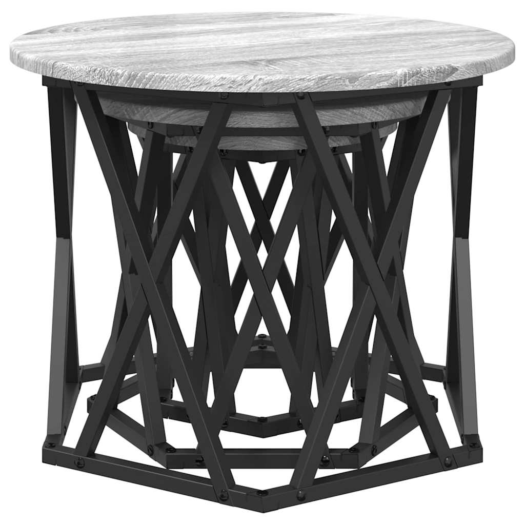 Nesting Sidebord 3 pcs Grå Sonoma Ingeniørtræ og stål