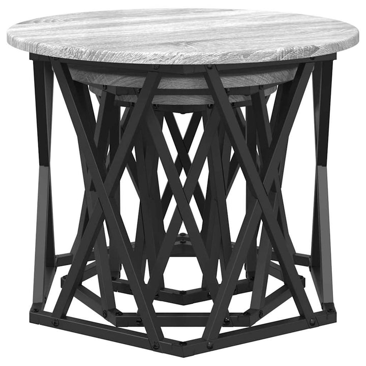 Nesting Sidebord 3 pcs Grå Sonoma Ingeniørtræ og stål