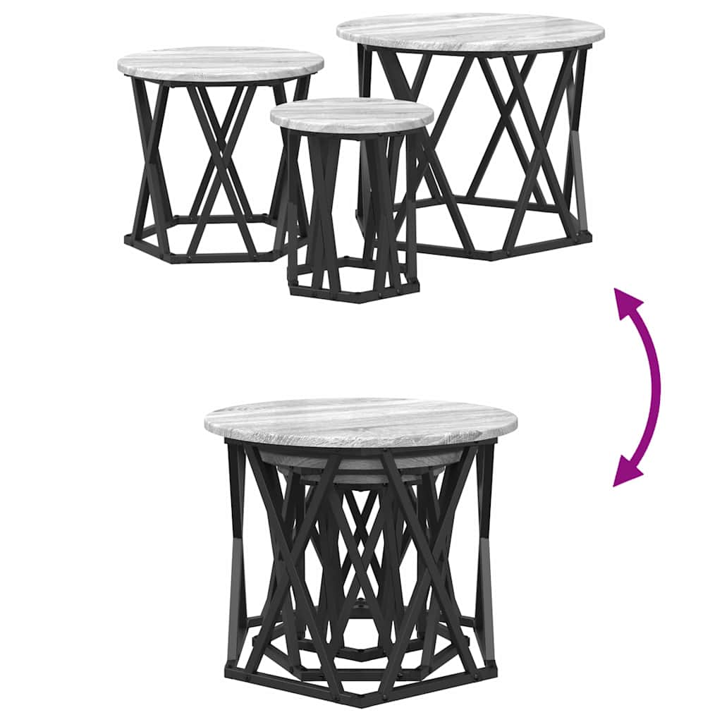 Nesting Sidebord 3 pcs Grå Sonoma Ingeniørtræ og stål
