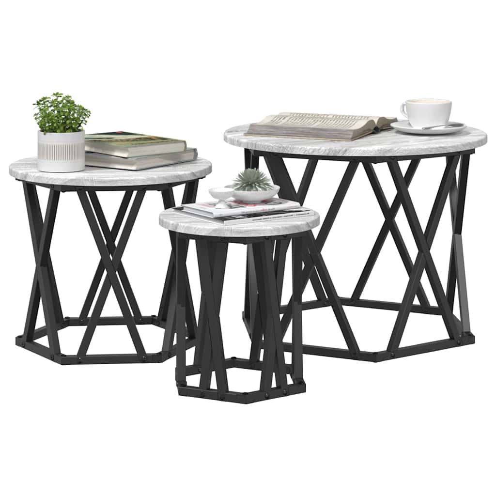 Nesting Sidebord 3 pcs Grå Sonoma Ingeniørtræ og stål