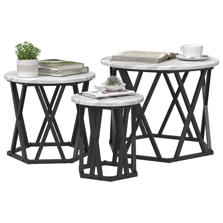 Nesting Sidebord 3 pcs Grå Sonoma Ingeniørtræ og stål