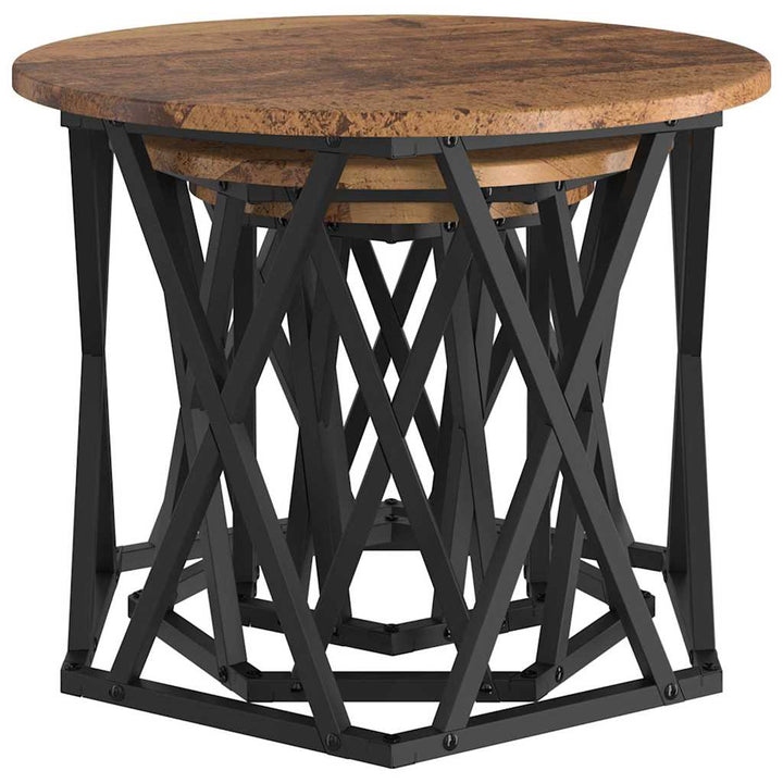 Nesting Sidebord 3 pcs Gammelt træ Ingeniørtræ og stål